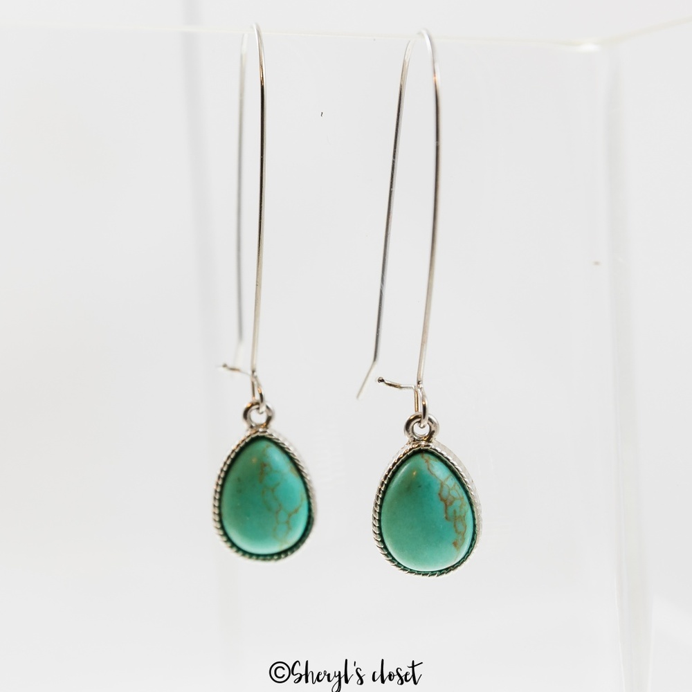 Turquoise drop earrings on Large Kidney Wires